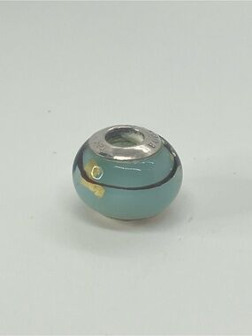 Persona 925 Blue & Gold Leaf Dark Swirl Murano Glass Sterling Silver Charm Bead
